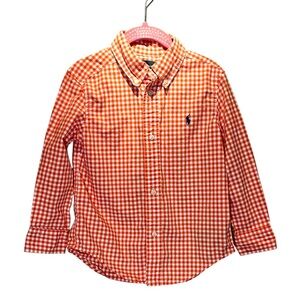 Ralph Lauren Boy’s Orange Gingham Plaid Button Down Shirt Size 3T